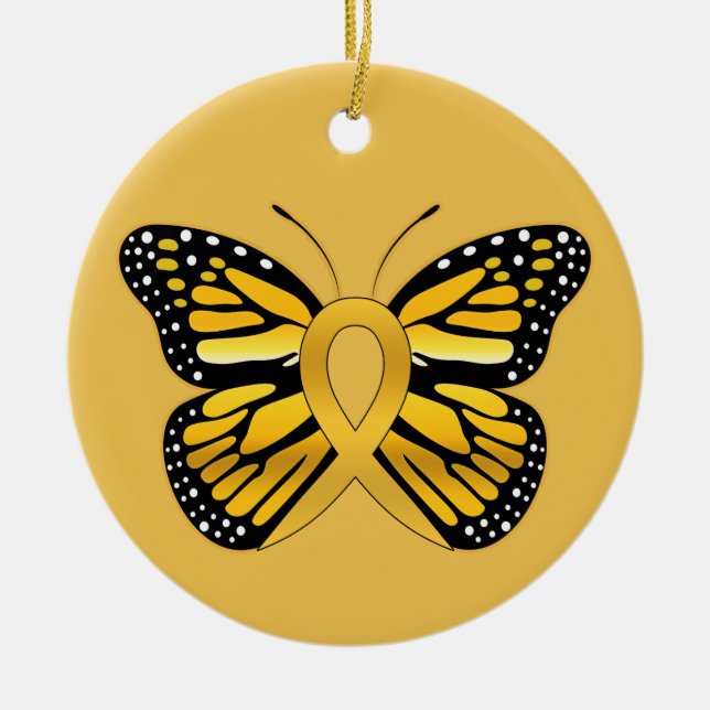 Childhood Cancer Butterfly Awareness Ribbon Ceramic Ornament (Front)