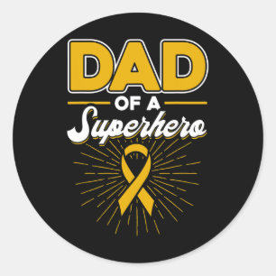 Childhood Cancer Dad Of A Superhero Ribbon Classic Round Sticker