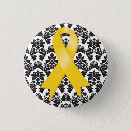 Childhood Cancer Damask Gold Ribbon Pinback Button