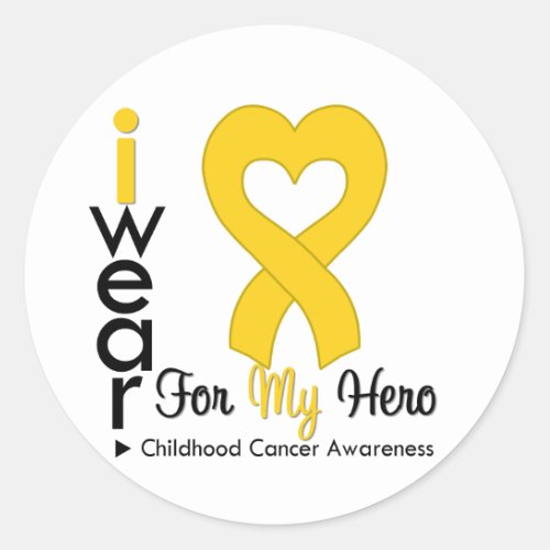 Childhood Cancer Gold Heart Ribbon For MY HERO Classic Round Sticker