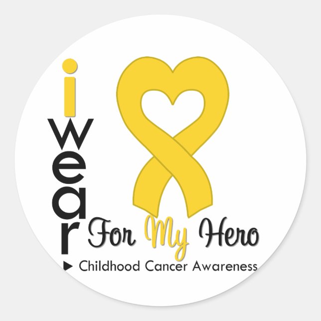 Childhood Cancer Gold Heart Ribbon For MY HERO Classic Round Sticker (Front)