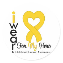 Childhood Cancer Gold Heart Ribbon For MY HERO Classic Round Sticker