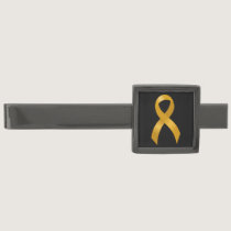 Childhood Cancer Gold Ribbon Gunmetal Finish Tie Bar