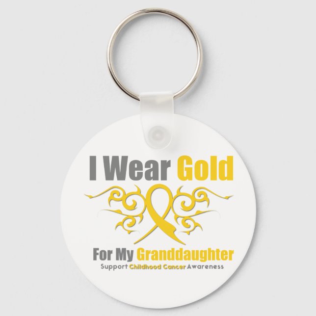 CHILDHOOD CANCER Gold Tribal Ribbon Granddaughter Keychain (Front)