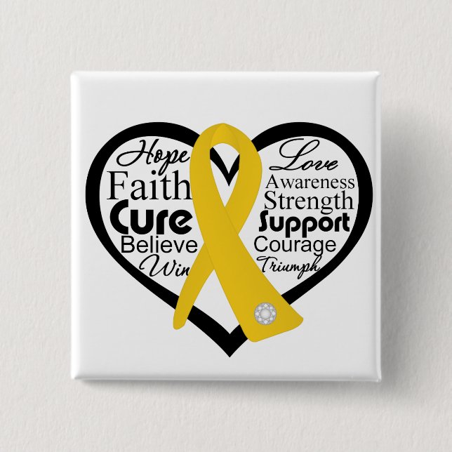 Childhood Cancer Heart Ribbon Collage Button (Front)