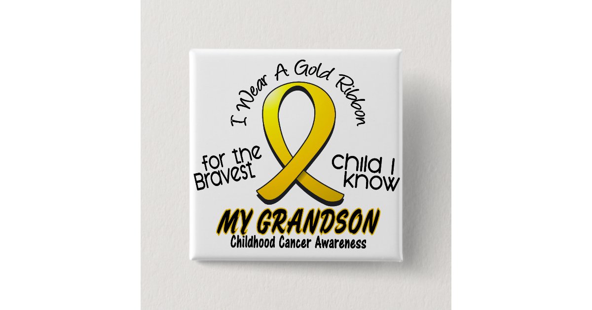 Childhood Cancer I Wear Gold Ribbon For Grandson Button | Zazzle