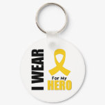 Childhood Cancer I Wear Gold Ribbon For My Hero Keychain