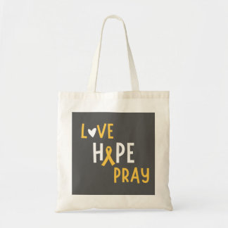 childhood cancer.love.hope.pray. Totes & Bags