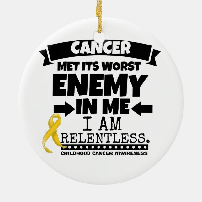 Childhood Cancer Met Its Worst Enemy in Me Ceramic Ornament (Back)