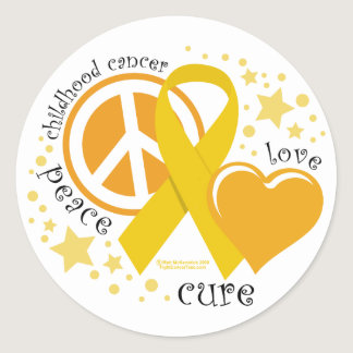 Childhood Cancer Peace Love Cure Classic Round Sticker