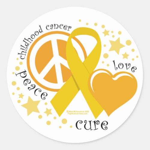 Childhood Cancer Peace Love Cure Classic Round Sticker