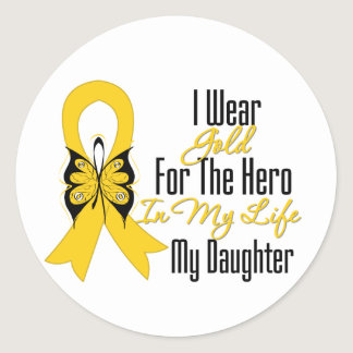 Childhood Cancer Ribbon My Hero My Daughter Classic Round Sticker