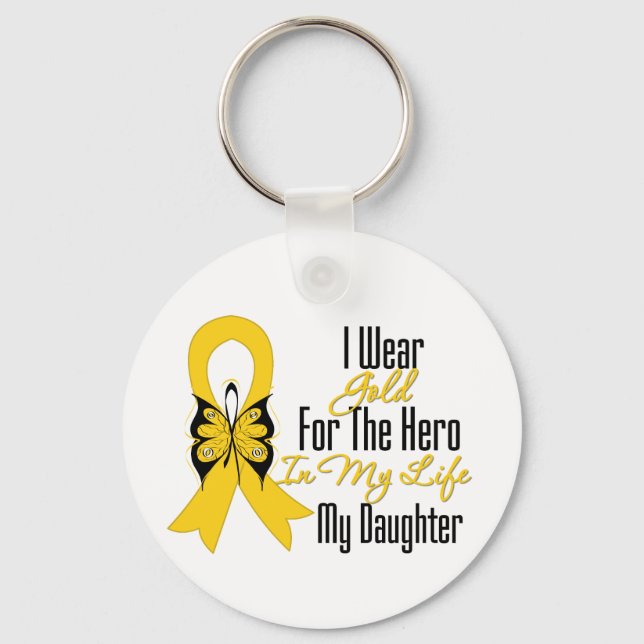Childhood Cancer Ribbon My Hero My Daughter Keychain (Front)