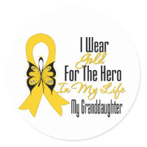 Childhood Cancer Ribbon My Hero My Granddaughter Classic Round Sticker