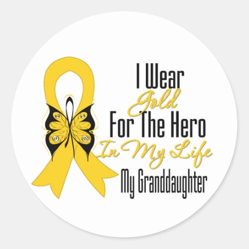 Childhood Cancer Ribbon My Hero My Granddaughter Classic Round Sticker