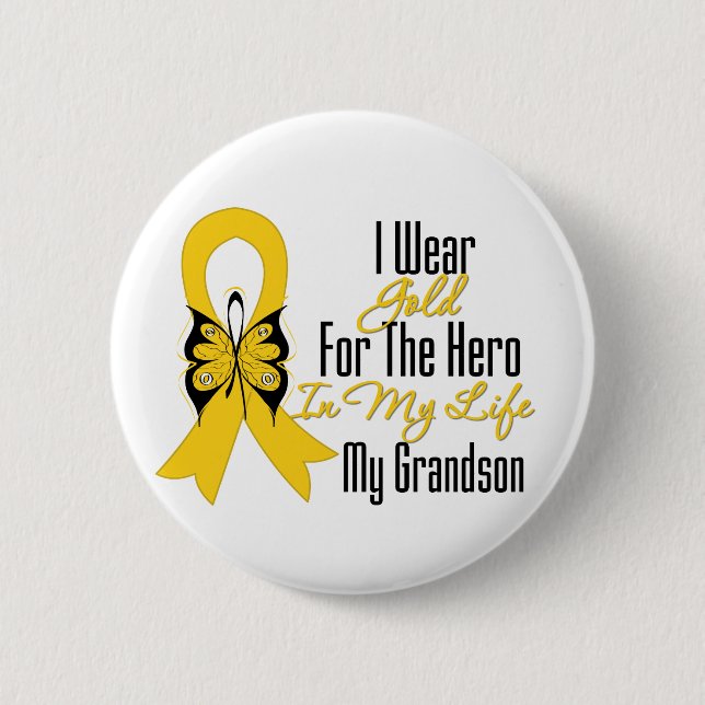 Childhood Cancer Ribbon My Hero My Grandson Button (Front)