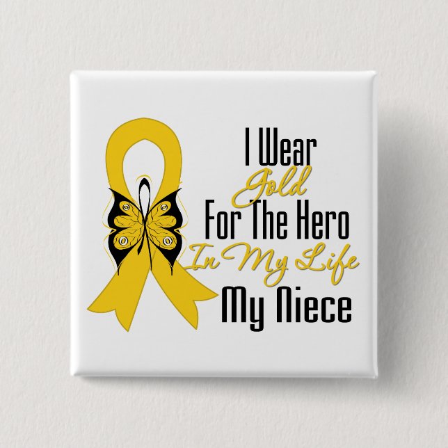 Childhood Cancer Ribbon My Hero My Niece Button (Front)