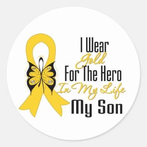 Childhood Cancer Ribbon My Hero My Son Classic Round Sticker