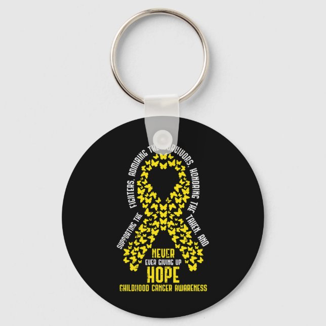 Childhood Cancer Ribbon Never Giving Up Hope Aware Keychain (Front)