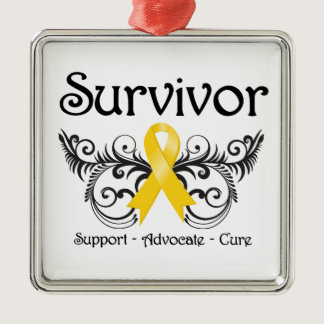Childhood Cancer Survivor Floral Deco Metal Ornament