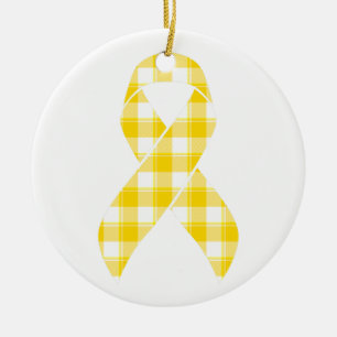 Childhood Cancer Survivor Plaid Gold Ribbon Ceramic Ornament