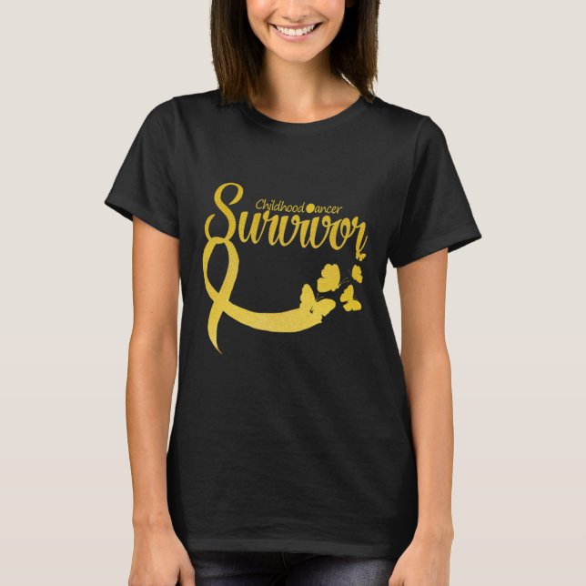 Childhood Cancer Survivor Ribbon Butterfly Awarene T-Shirt (Front)