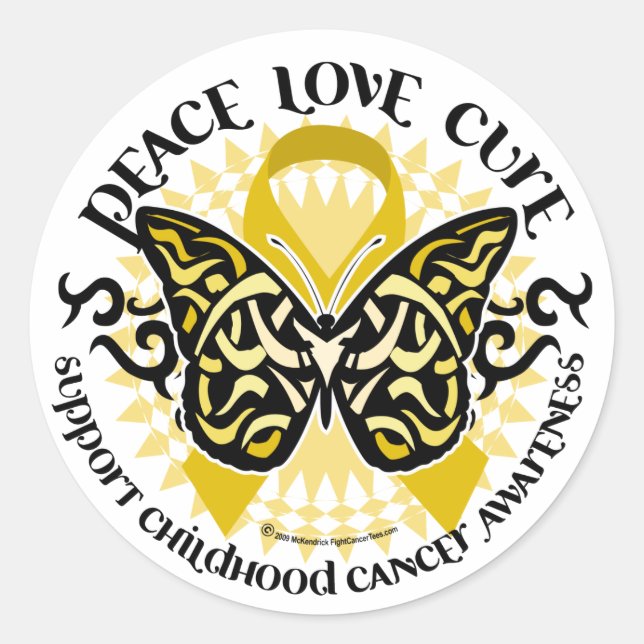 Childhood Cancer Tribal Butterfly Classic Round Sticker (Front)