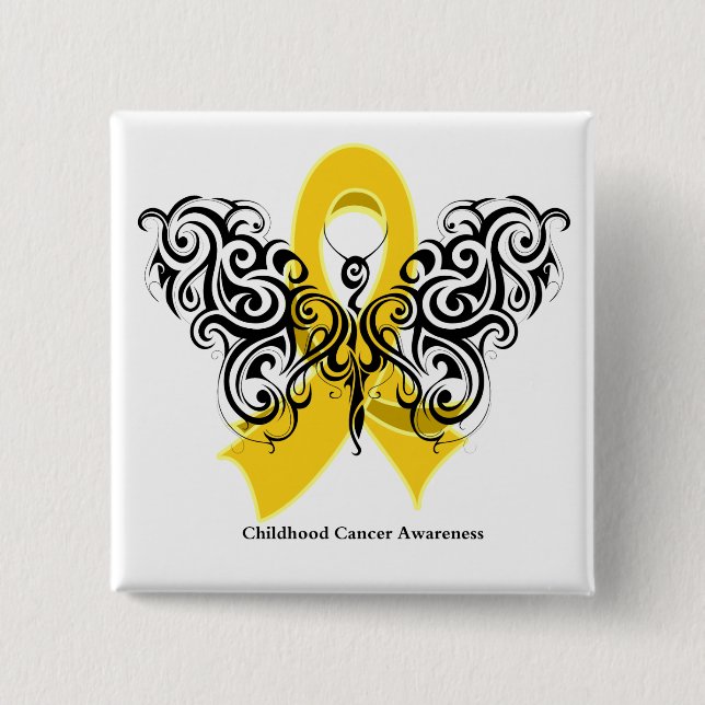 Childhood Cancer Tribal Butterfly Ribbon Pinback Button (Front)