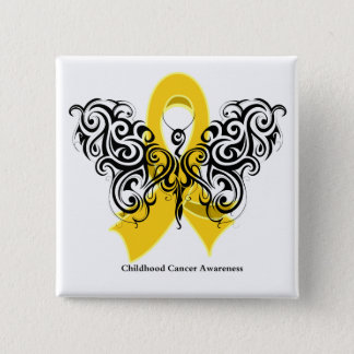 Childhood Cancer Tribal Butterfly Ribbon Pinback Button