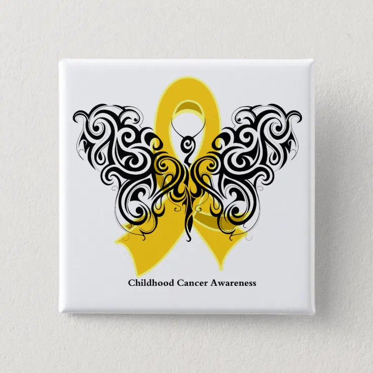 Childhood Cancer Tribal Butterfly Ribbon Pinback Button | Zazzle