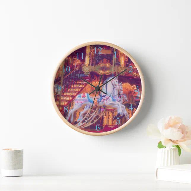 childhood dream - old horse carousel clock | Zazzle