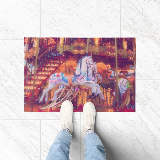 childhood dream - old horse carousel doormat (Indoor)