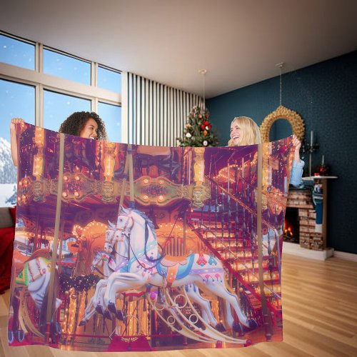 childhood dream _ old horse carousel fleece blanket