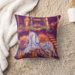 childhood dream - old horse carousel throw pillow