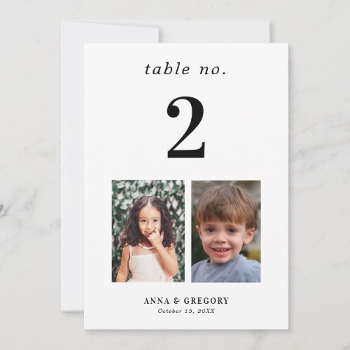 Childhood Photos 5x7 Table Number 2 Wedding