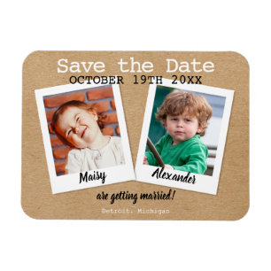 Childhood Photos Rustic Kraft Save the Date Boho Magnet