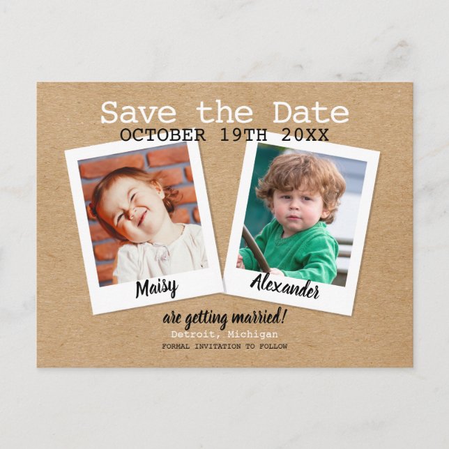 Childhood Photos Save the Date Boho Rustic Announcement Postcard (Front)