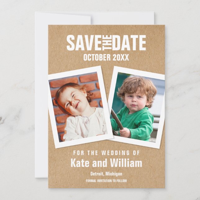Childhood Photos Save the Date Rustic Kraft (Front)