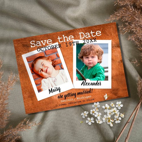 Childhood Photos Vintage Wood Rustic Save The Date