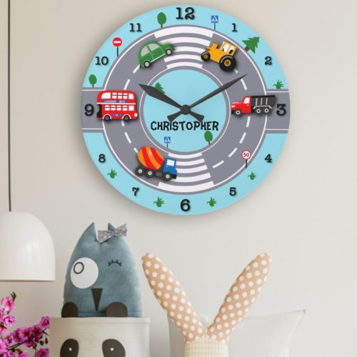 Childhood Wonders Road Traffic Cars and Signs Large Clock