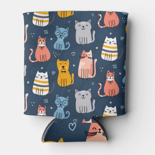 Childish Cute Cats Seamless Design Can Cooler