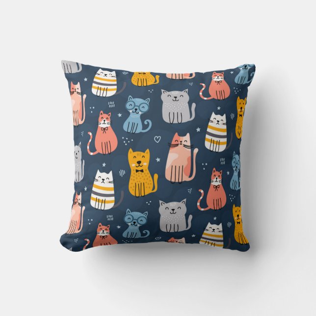 Childish Cute Cats Seamless Design Throw Pillow (Front)