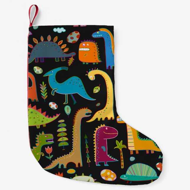 Childish Dinosaurs: Fun Seamless Pattern Small Christmas Stocking (Front)