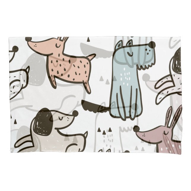 Childish dogs, hand drawn, trendy pattern. pillow case (Front)