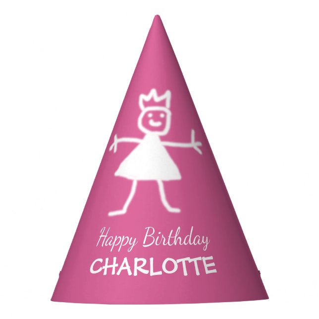 Childish Drawing Princess custom Text and Color Party Hat (Front)