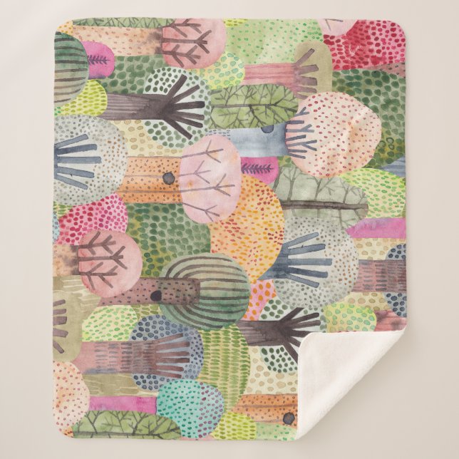 Childish Forest: Cute Watercolor Background. Sherpa Blanket (Front)