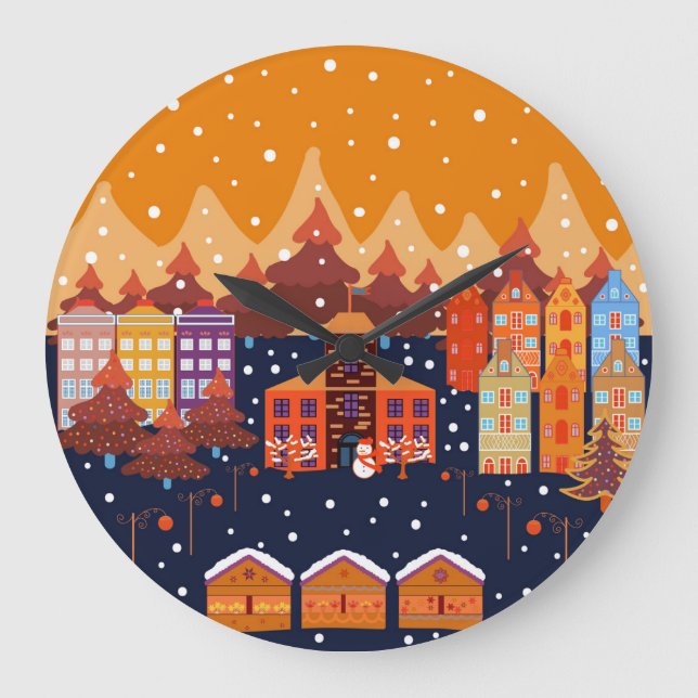 Childish House Trees Scandinavian Pattern Large Clock (Front)
