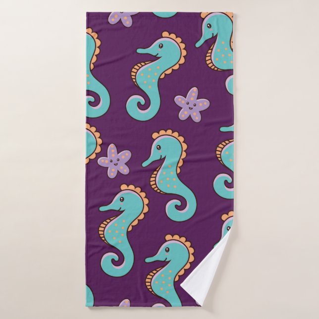 childish nautical seamless pattern with seahorses  bath towel (Bath Towel)