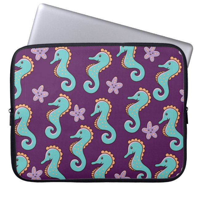 childish nautical seamless pattern with seahorses  laptop sleeve (Front)