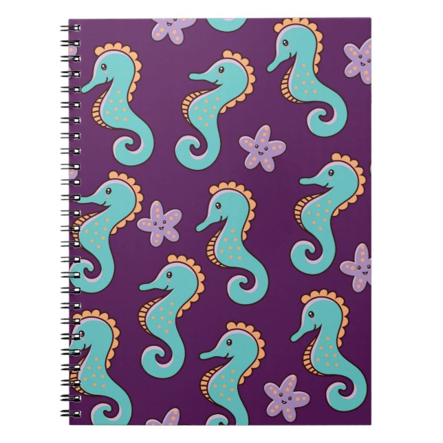 childish nautical seamless pattern with seahorses  notebook (Front)